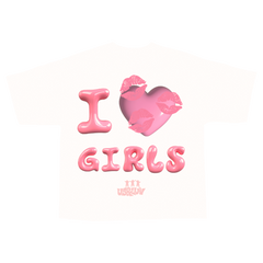 Graphic Tee with 'I Love Girls' Design and Puffy Kissy Lips Print
