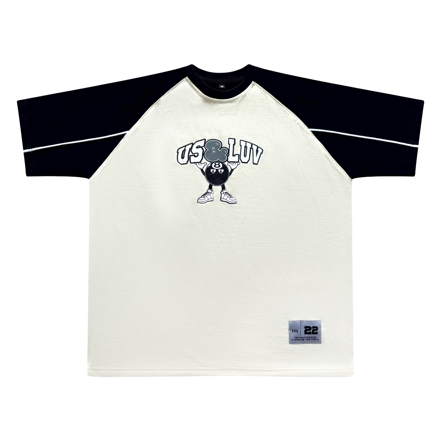 Short sleeve raglan creme/black 8ball shirt